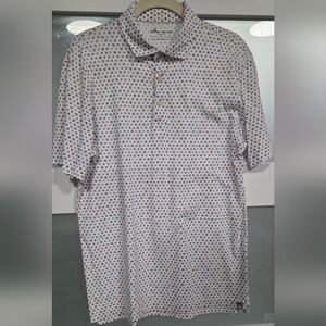 Men's Short-Sleeve Polo Shirt in White with Blue & Red Microprint